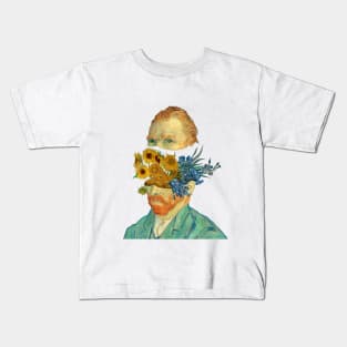 Surreal Van Gogh head with Sunflowers and Irises Kids T-Shirt